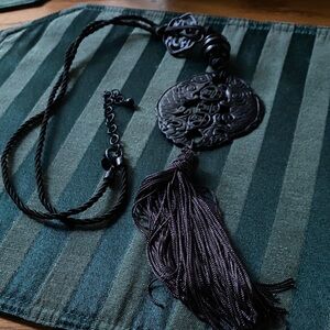 Black Pendant Necklace with Tassel
